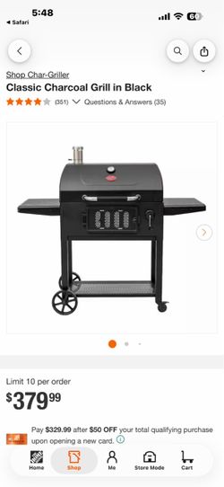 Char-Griller Classic Charcoal Grill in Black
