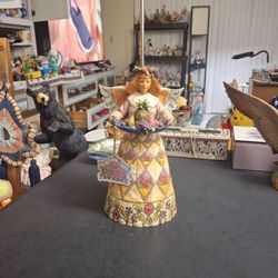 Gorgeous Angel Of Generosity Hand-painted Folk Art Whimsical Figurine Holding A Fruit Basket In Stone Resin 9.5"H Jim Shore Heartland Creek For Enesco