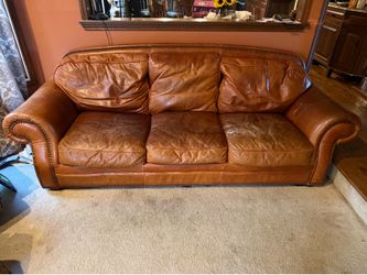 Vintage Brown Leather Sofa – Genuine Leather