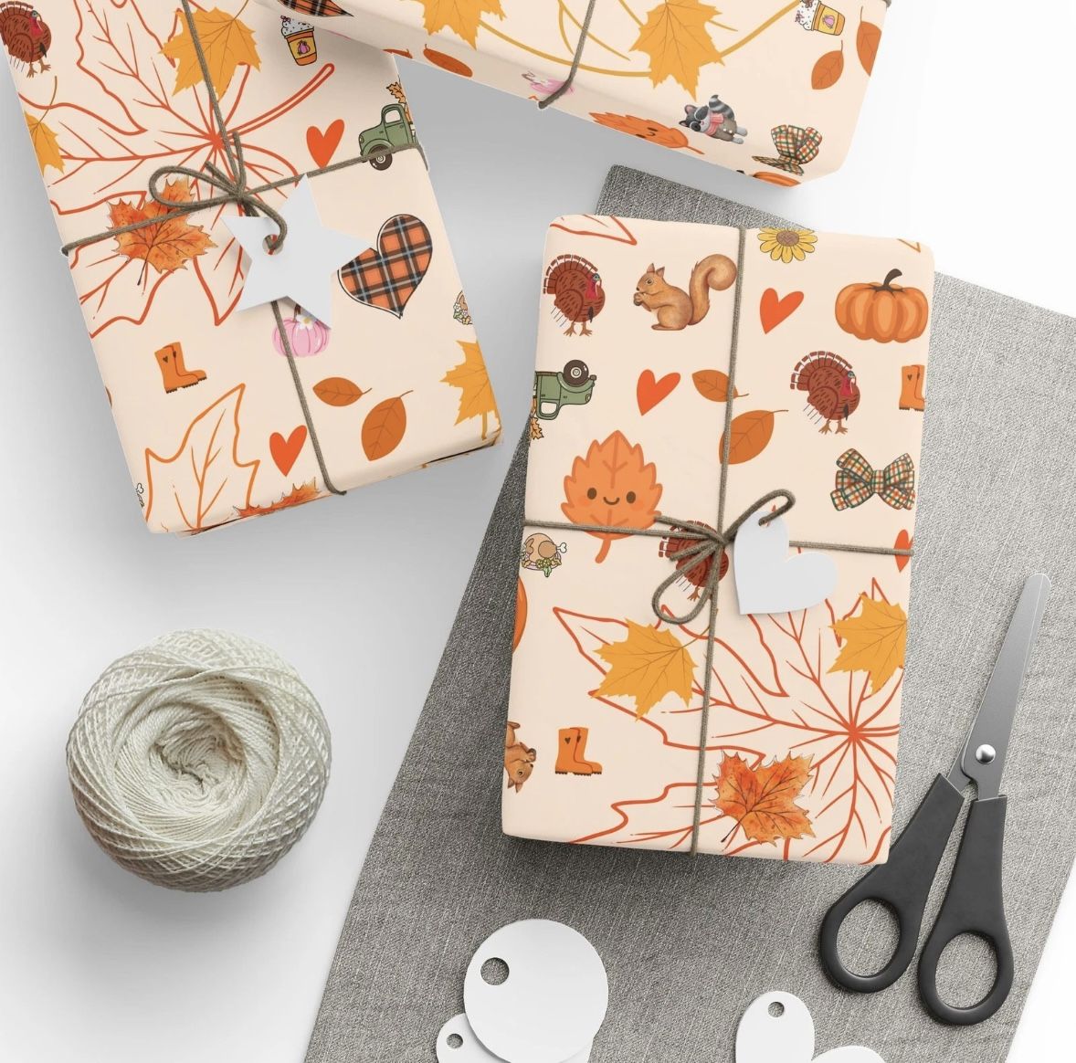 Autumn Harvest Wrapping Papers, Fall Leaves Pumpkin Pattern, Thanksgiving Gift