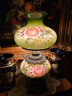 Vintage Hand-Painted Floral Hurricane Table Lamp Best Offer.
