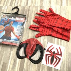 Halloween Costume, Spiderman Gloves, Mask, and Sticker Emblem, FITS MOST ADULTS