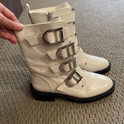 Brand New Vince Camuto Leather Boots In Coconut Cream Size 6.5