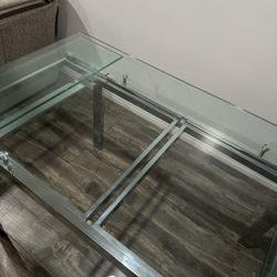 Glass Dining Table with 6 Black Chairs