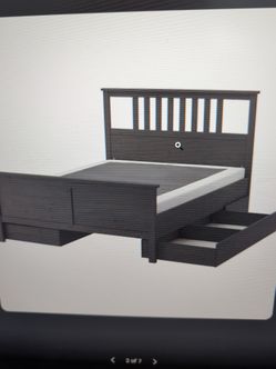 IKEA Hemnes King Bed Frame - Dark grey with 4 under bed storage drawers and 2 night stands
