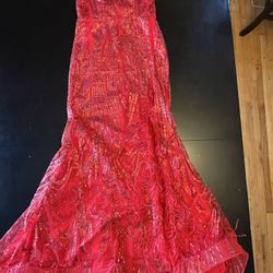 Red Mermaid/Trumpet Strapless Tieback  Prom Dress/Gown Size 10