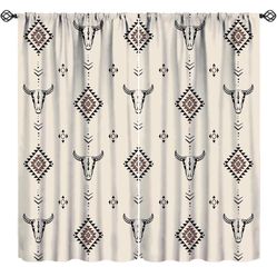 Western Aztec Blackout Curtains Rustic Farmhouse Bohemian Abstract Geometric Bull Skull Cow Art Print Bedroom Living Room Rod Pocket Decoration Window