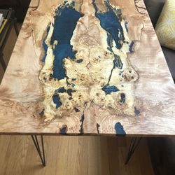 Maple And Epoxy River Table/dining Table/breakfast Nook Table