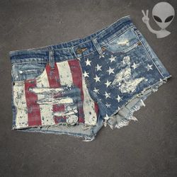 Denim & Supply Ralph Lauren USA Flag Cut Off Denim Mini Shorts Size 27