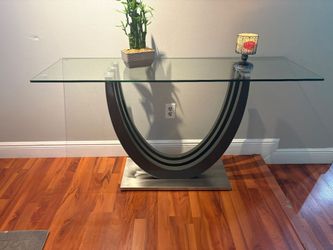 Glass Top Console Table with U-Shape Base