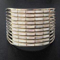 VTG Rose Draper RD 10 Row Mother Of Pearl Navajo Sterling Silver Native Bracelet