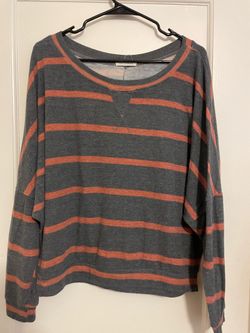 Crew Neck Striped Sweater in Charcoal and Rust