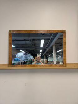 Patterned Real Wood Frame Wall Mirror with Brass Corners