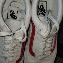 VANS Old Skool Leather Pop White Red Unisex Shoes Sneakers Size Mens 6.5 
Women 8