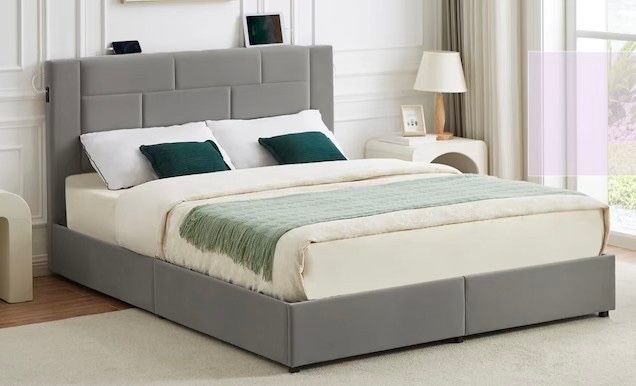 Queen Memory Foam Mattress + Free Bed Frame w/ Storage & Charging Ports