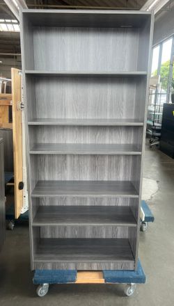 Tall Gray Laminate Bookshelves