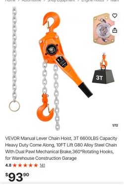 VEVOR 3T Manual Lever Chain Hoist