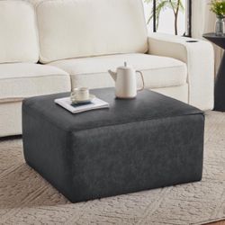 PU Ottoman (Black + Faux Leather + Plywood)