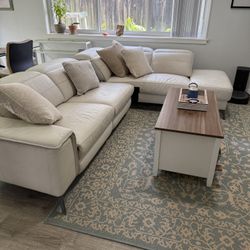 Large Sectional L Shape Real Leather White Couch 