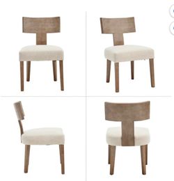 Dining Chairs Set of 4, Upholstered Farmhouse Kitchen Chairs with Natural T-Shape Wood Back Armless