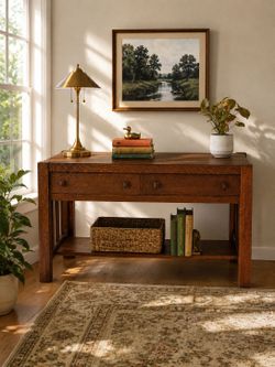 Mission Style Oak Desk | Console Table with Drawers