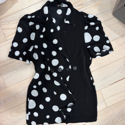 M-L Black & White Polka Dot Blazer Mini Dress