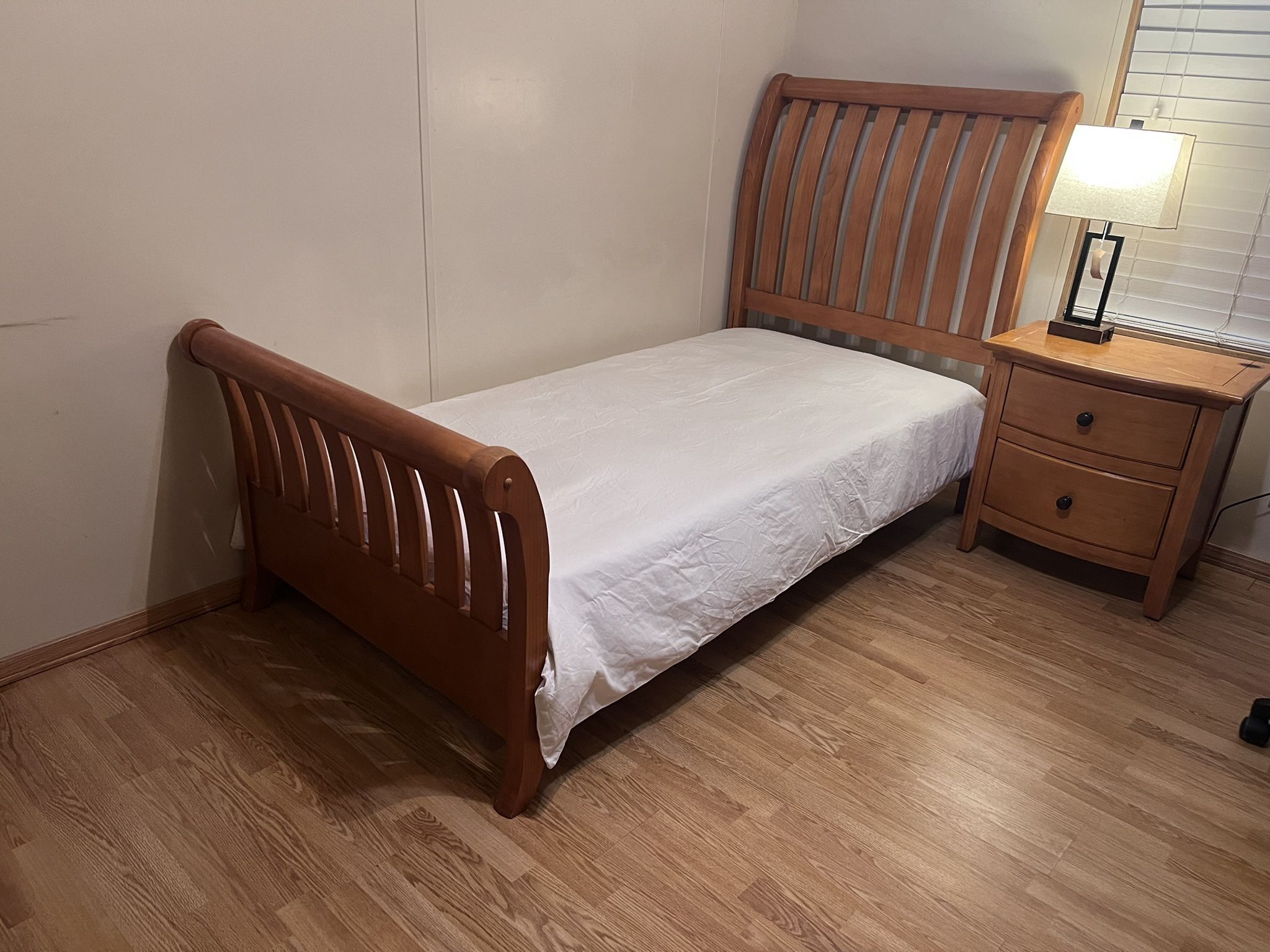 Nice Real Wooden Bed, Night Stand And Desk Plus Bonus
