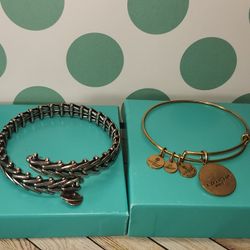 #1624, ALEX  AND ANNI LOT OF TWO BRACELETS, SILVER AND MATTE GOLD TONE 
