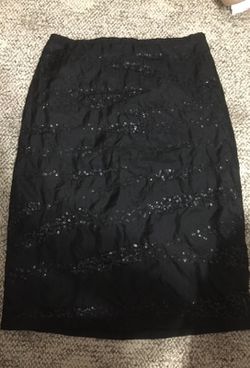 French connection black beaded silk pencil skirt size 2