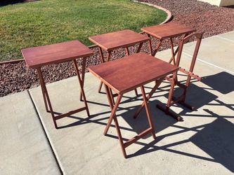Set of 4 Wooden TV Tray Tables with Stand