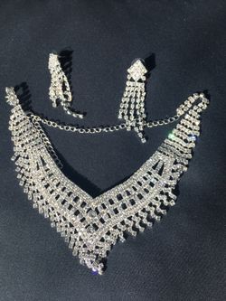 Silver diamond necklace and earrings