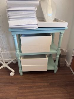 Small Blue Side Table or Shelf Cottage Style
