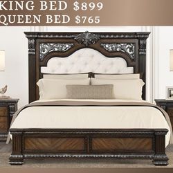 Grand King Size Bed With 6 Foot High Elegant Tufted Headboard