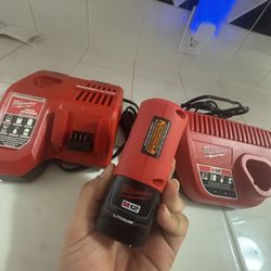 Milwaukee chargers m12 and m18 goes for about 130$ in home depot batterys and also another m12 charger cmoekte set o
