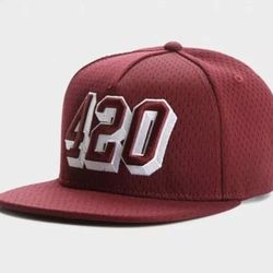 Red Snapback Flat Brim Hat