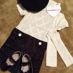 NWT 4T White Black Glitter Sweater Dress