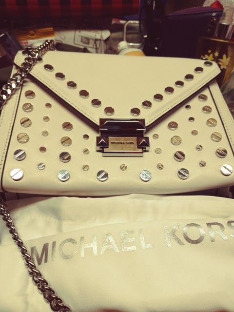 New Without Box M. K. White Whitney Convertible Purse Silver Studded And Silver Chain