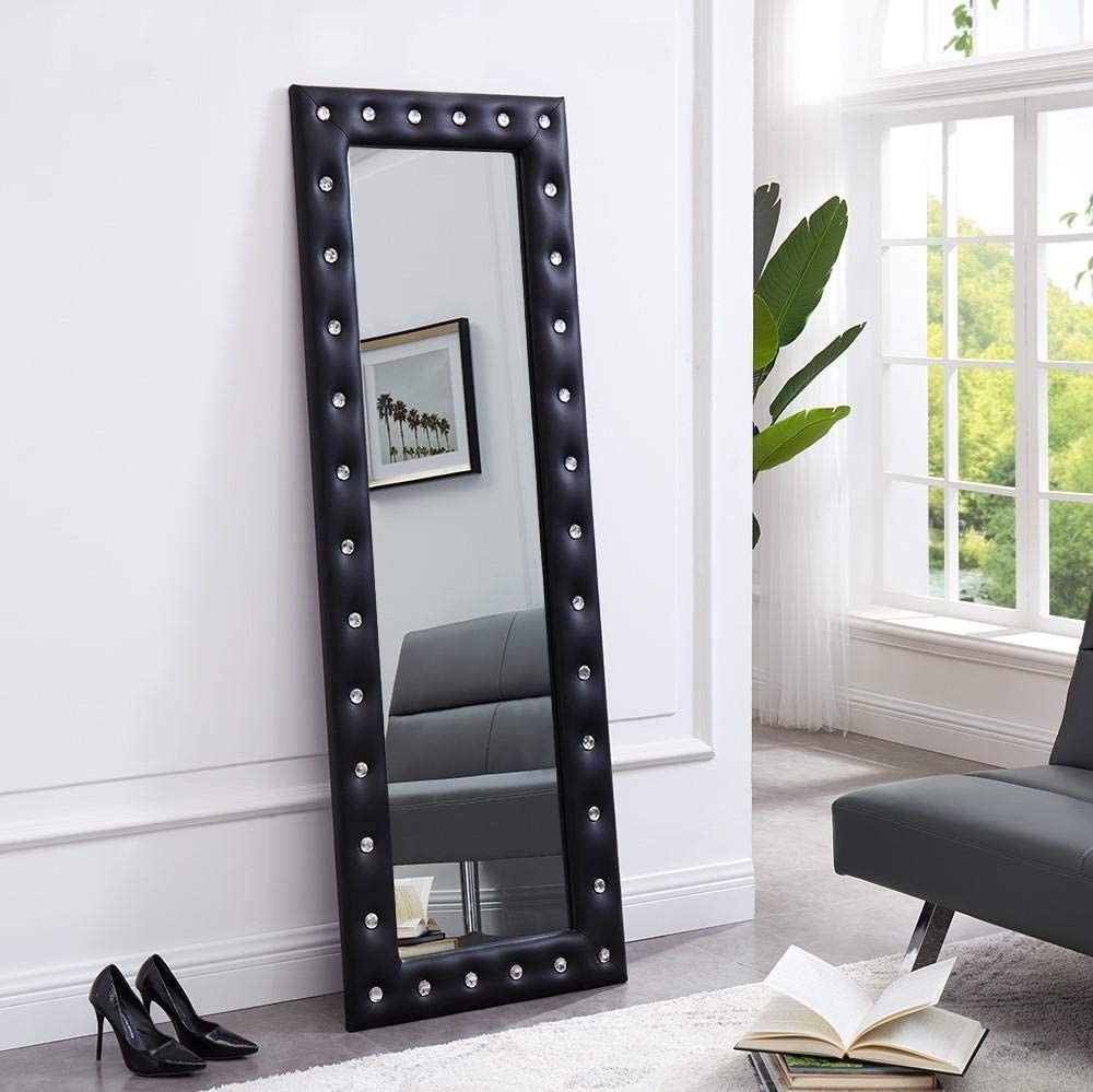 Elegant Crystal Tufted Mirror Black