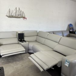 5 pc Beyond Leather Sectional With 2 Power Recliners And Headrest- Krofton