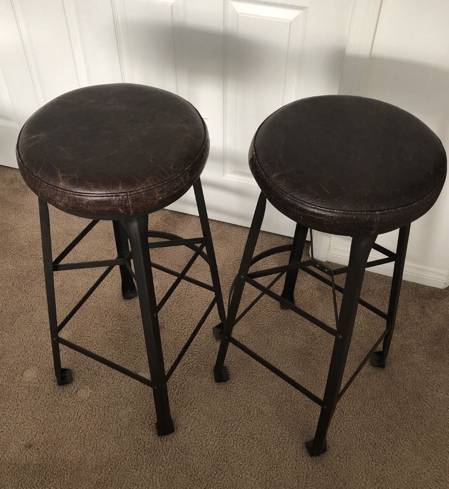 Pottery Barn Decker Leather Bar Stools - 5 Available