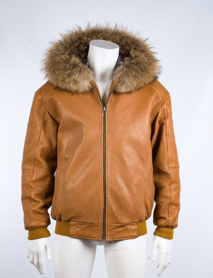 Jakewood Leather Jacket With Fur Trimmed Hood Style Size L