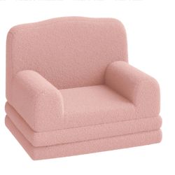 Garvee Foldable Lambswool Toddler Couch in Wave-Shaped Design for Reading and Playroom, Pink