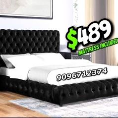 Queen Black Euro Platform Bed With Ortho Mattress Included!!