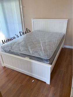 Queen Solid Wood Bed With Mattress $560