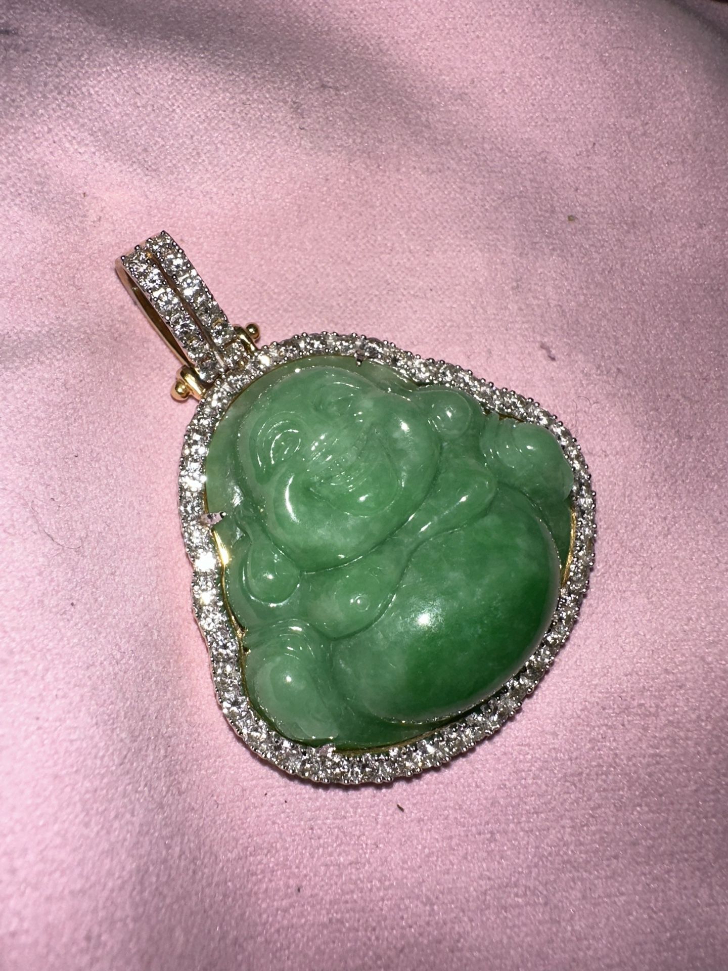 18k Gold 2.65 Carrot Buddha Jade Pendant
