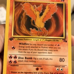 1st Edition Non Holo Moltres Rare Pokemon Fossil in Excellent Condition