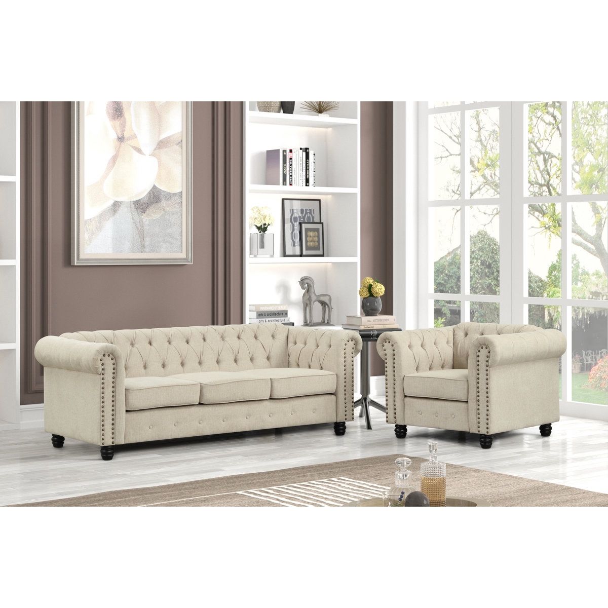 2 - Piece Living Room Set, Sofa And Chair, Apartment Couches, Office Couches Set , Beige , Liner