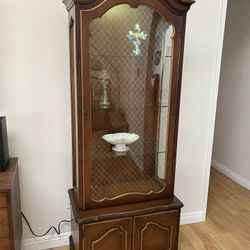 Antique Tall China Cabinet Solid Wood With Light