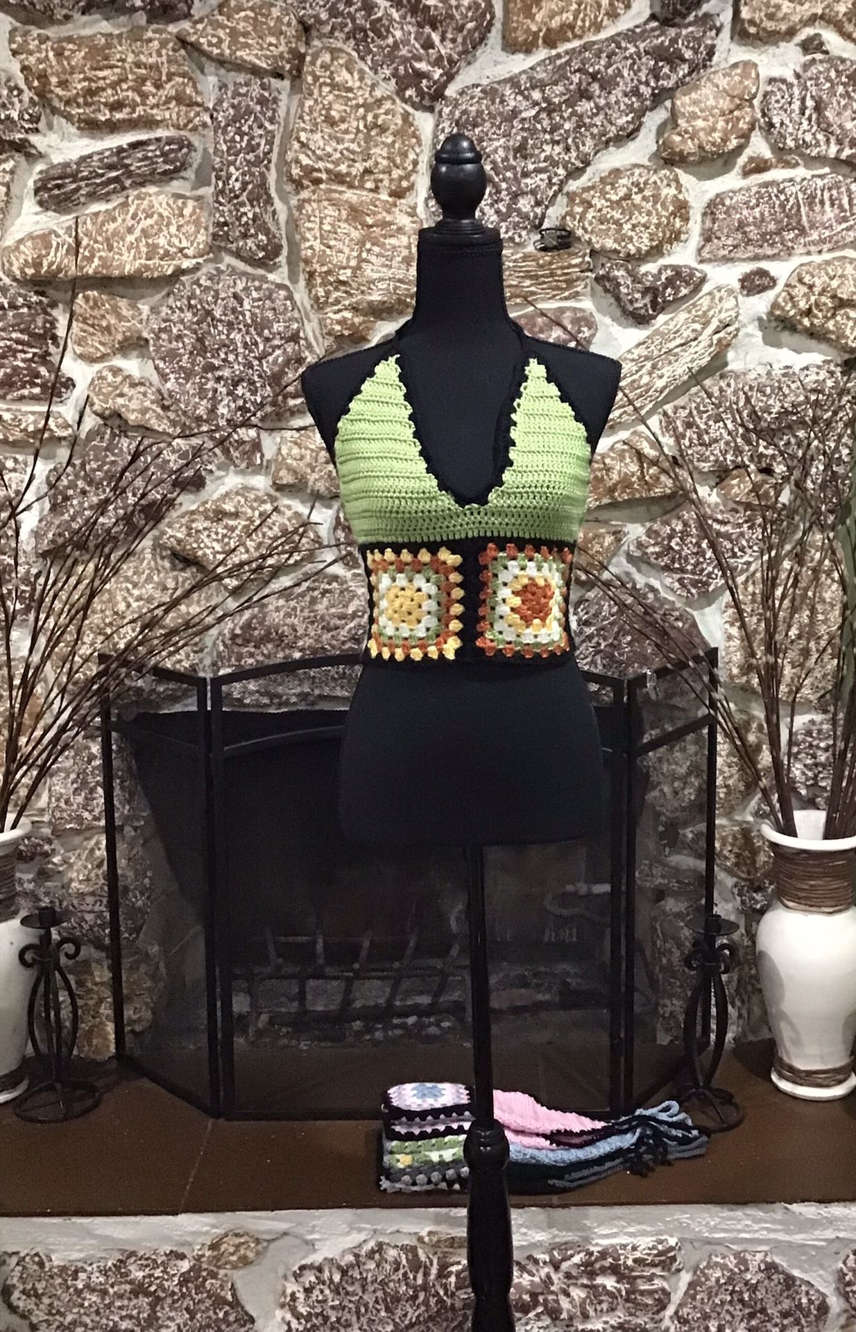 crocheted granny square halter top 🧶