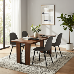 Homy Casa SORIAN + CHARLTON 5PC Dining Set 63" Table with 4 Grey Terry Fabric Chairs, Black Metal Legs